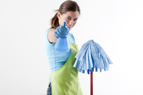 Commercial cleaning team working in a Camberwell office reception area